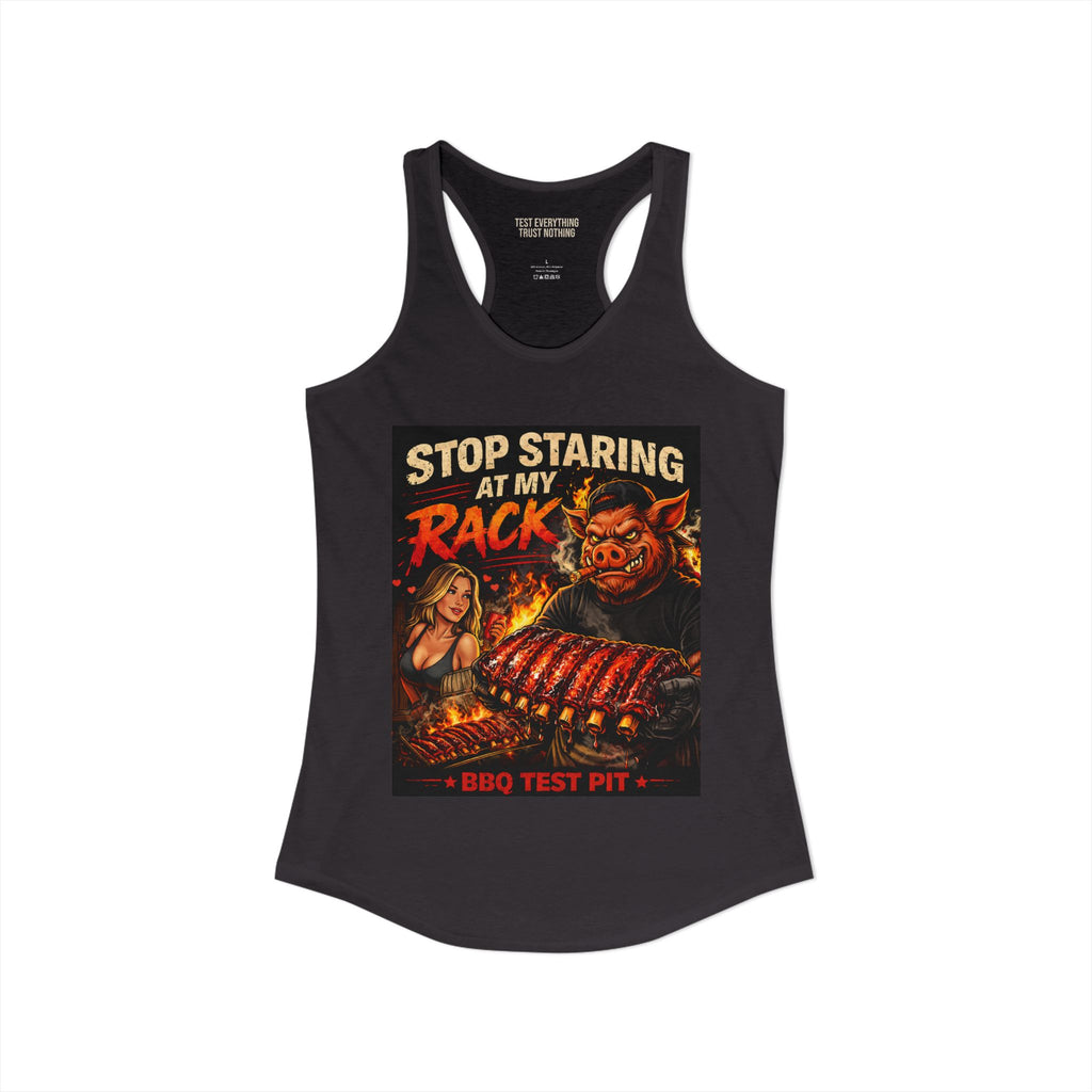BBQ Test Pit Stop Staring At My Rack women's tank mockup
