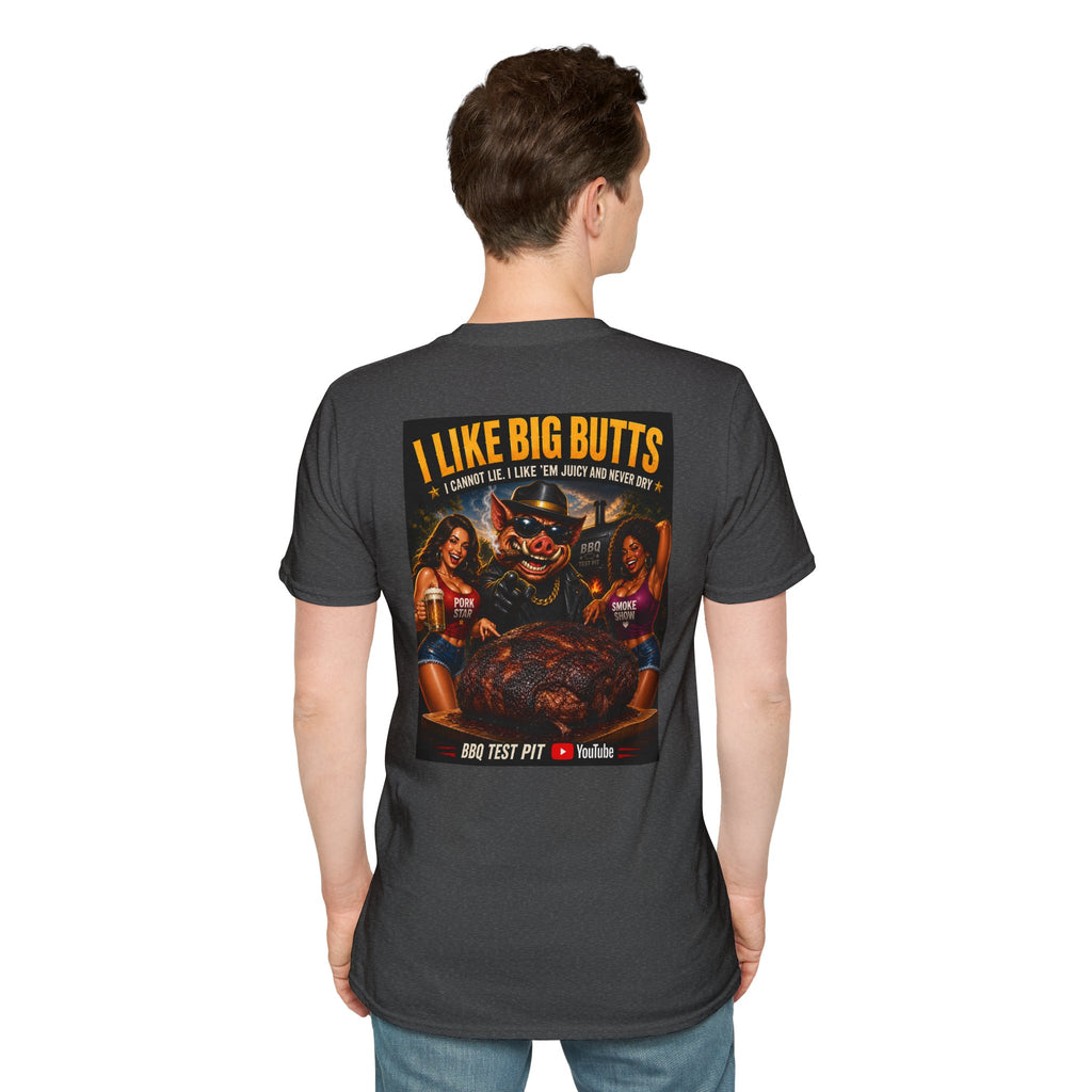 BBQ Test Pit I Like Big Butts soft tee mockup