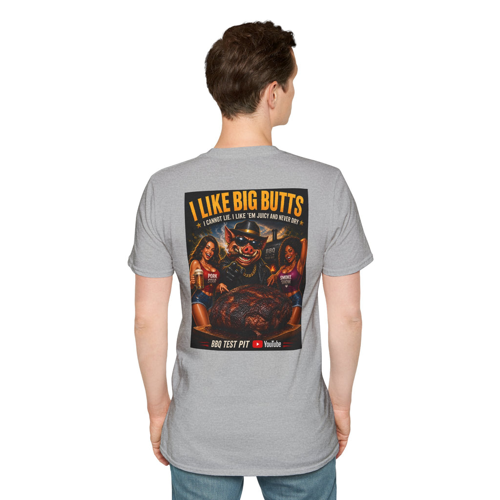 BBQ Test Pit I Like Big Butts soft tee mockup