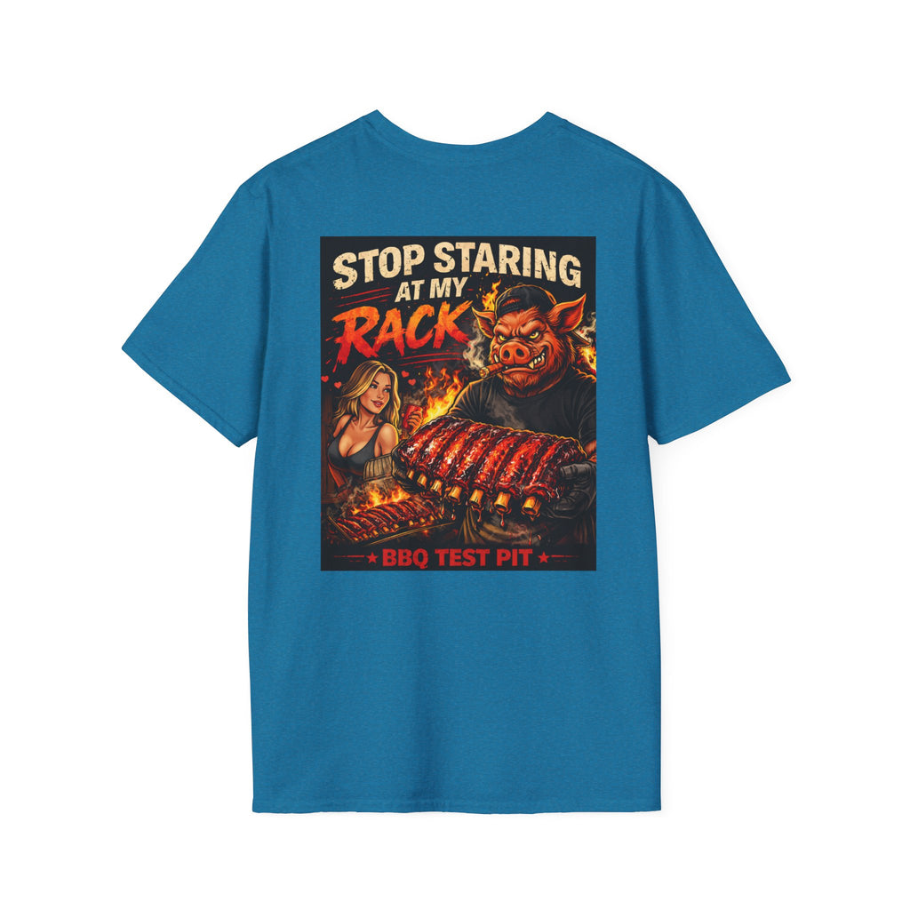 BBQ Test Pit Stop Staring At My Rack soft tee mockup