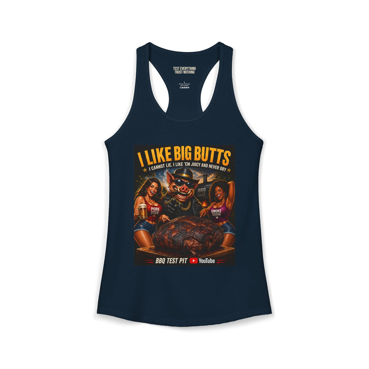 BBQ Test Pit I Like Big Butts women's racerback mockup