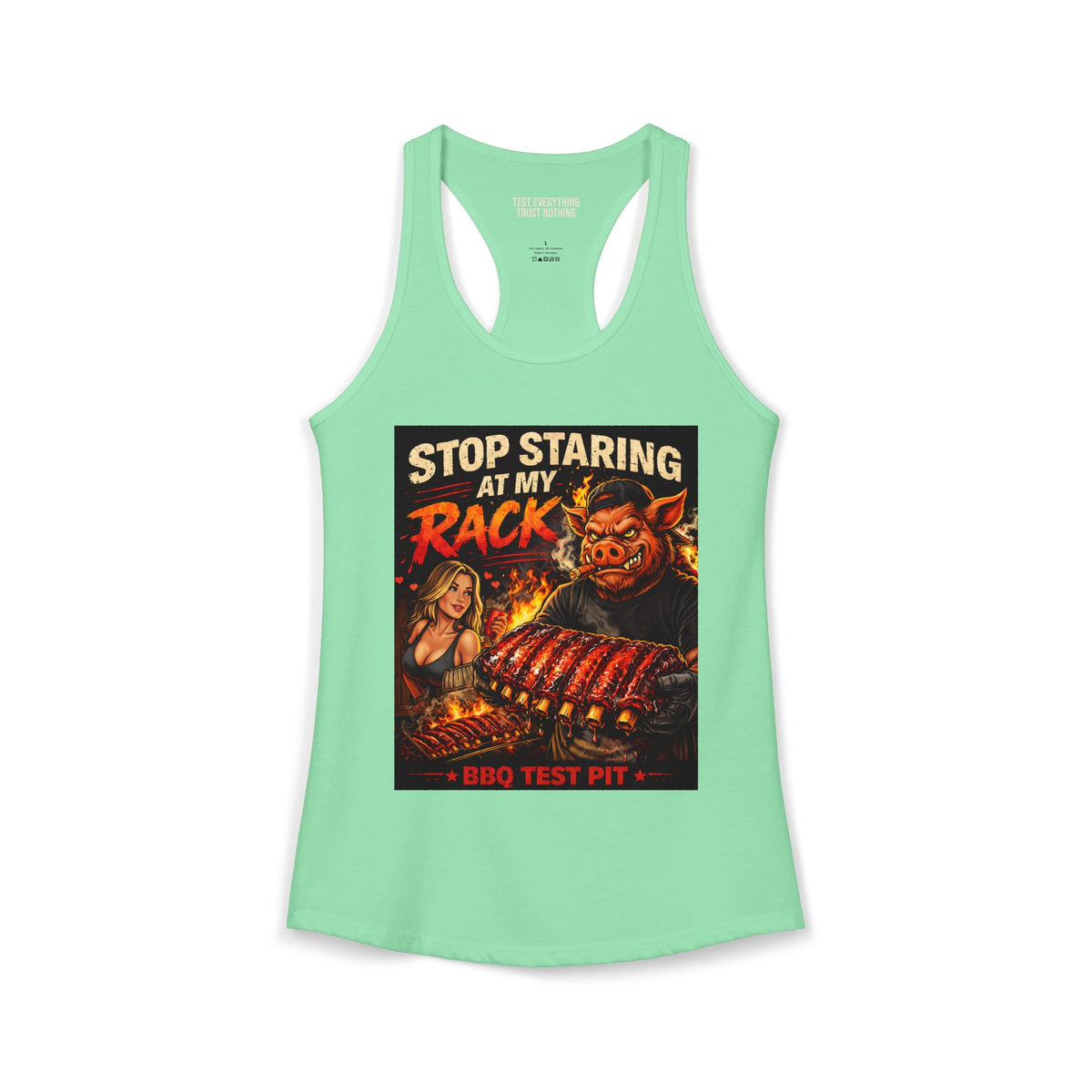 BBQ Test Pit Stop Staring At My Rack women's tank mockup