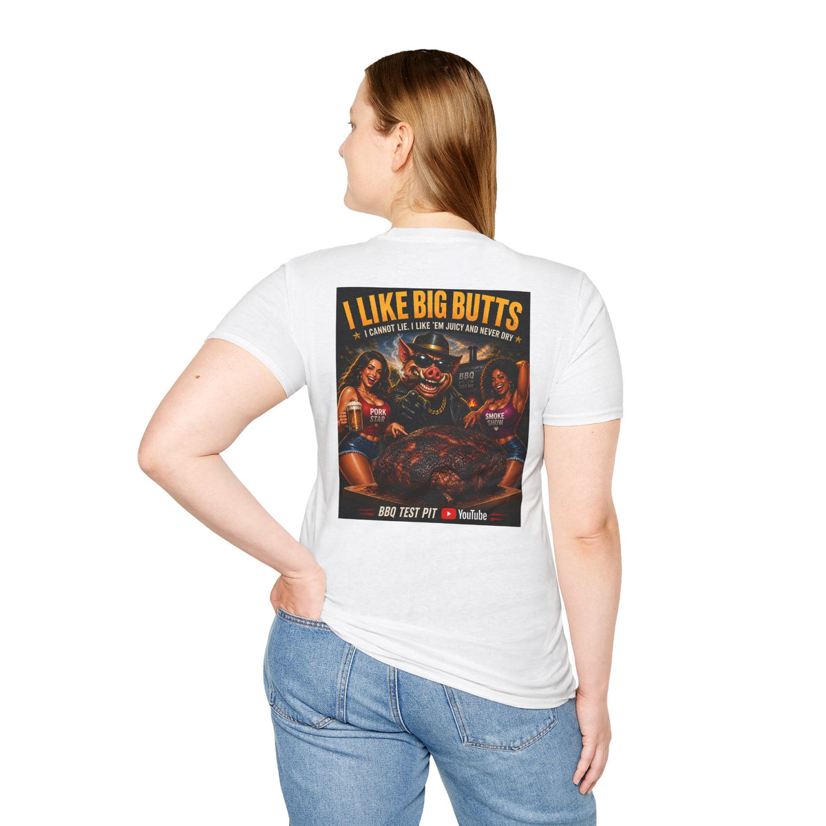 BBQ Test Pit I Like Big Butts soft tee mockup