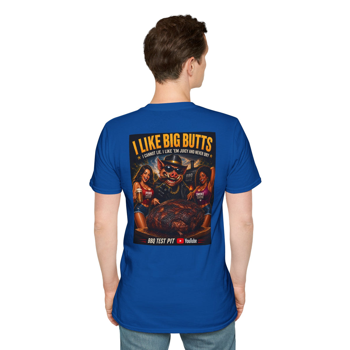 BBQ Test Pit I Like Big Butts soft tee mockup