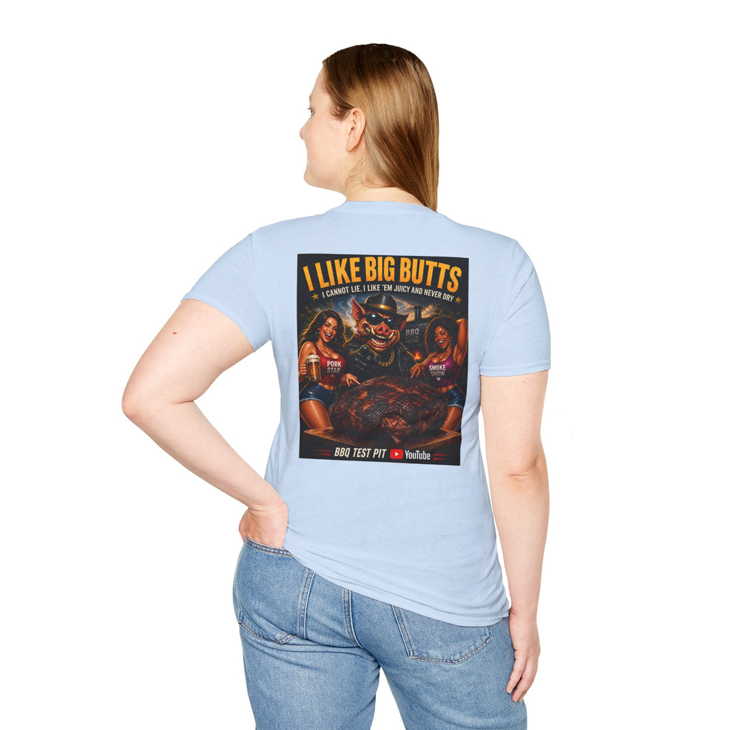 BBQ Test Pit I Like Big Butts soft tee mockup