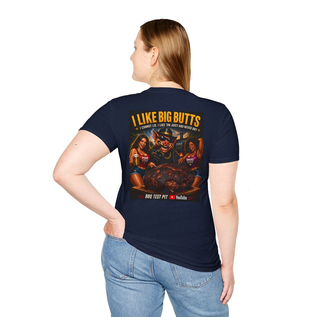 BBQ Test Pit I Like Big Butts soft tee mockup