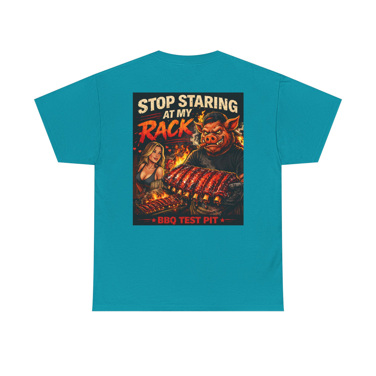 BBQ Test Pit Stop Staring At My Rack tee mockup