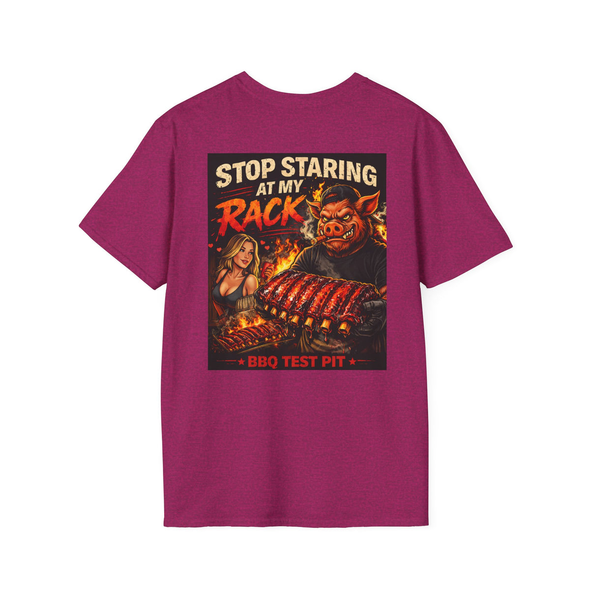 BBQ Test Pit Stop Staring At My Rack soft tee mockup