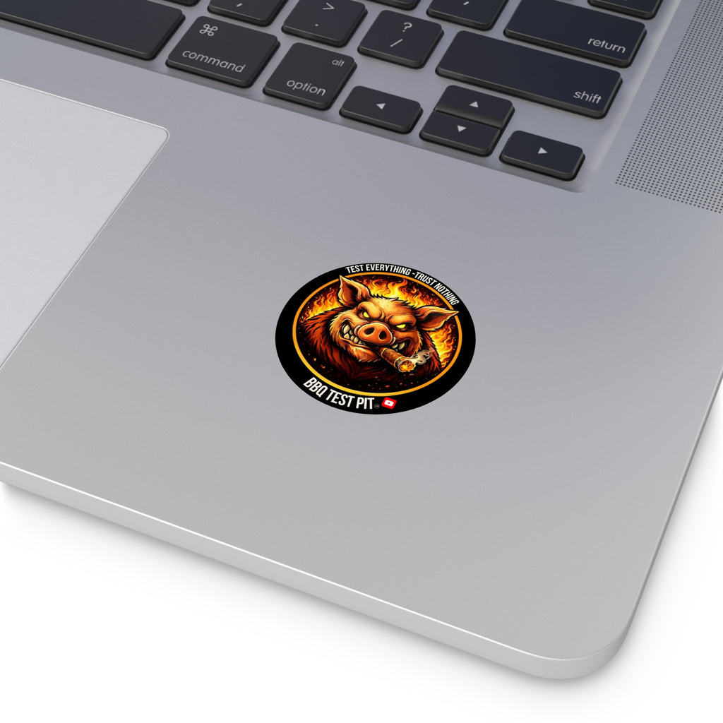 BBQ Test Pit logo sticker mockup