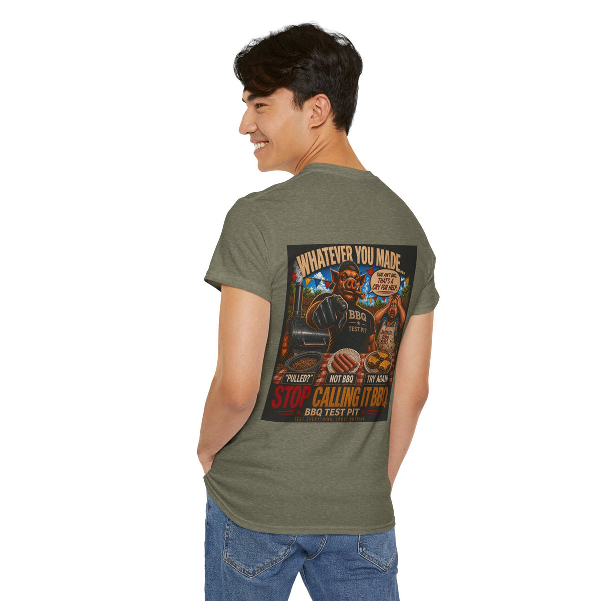 BBQ Test Pit Stop Calling It BBQ heavy tee mockup
