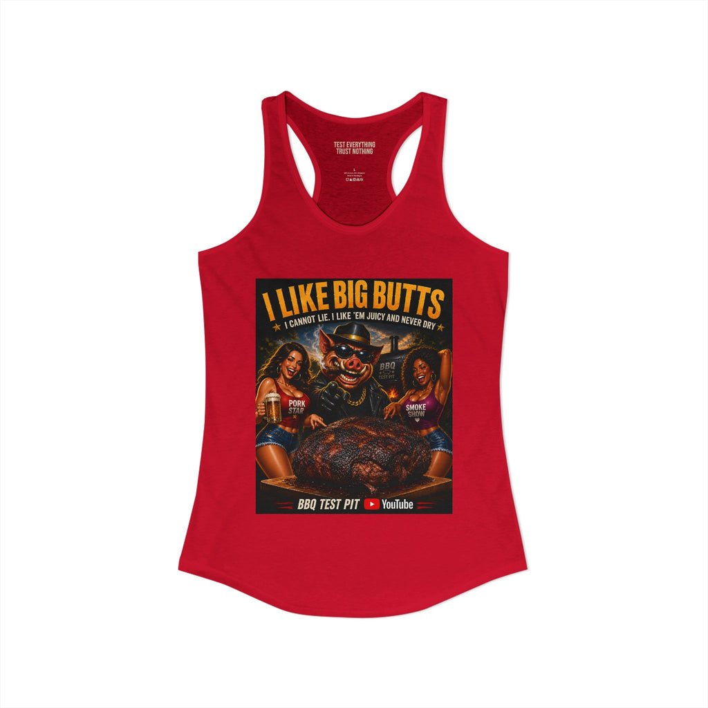 BBQ Test Pit I Like Big Butts women's racerback mockup
