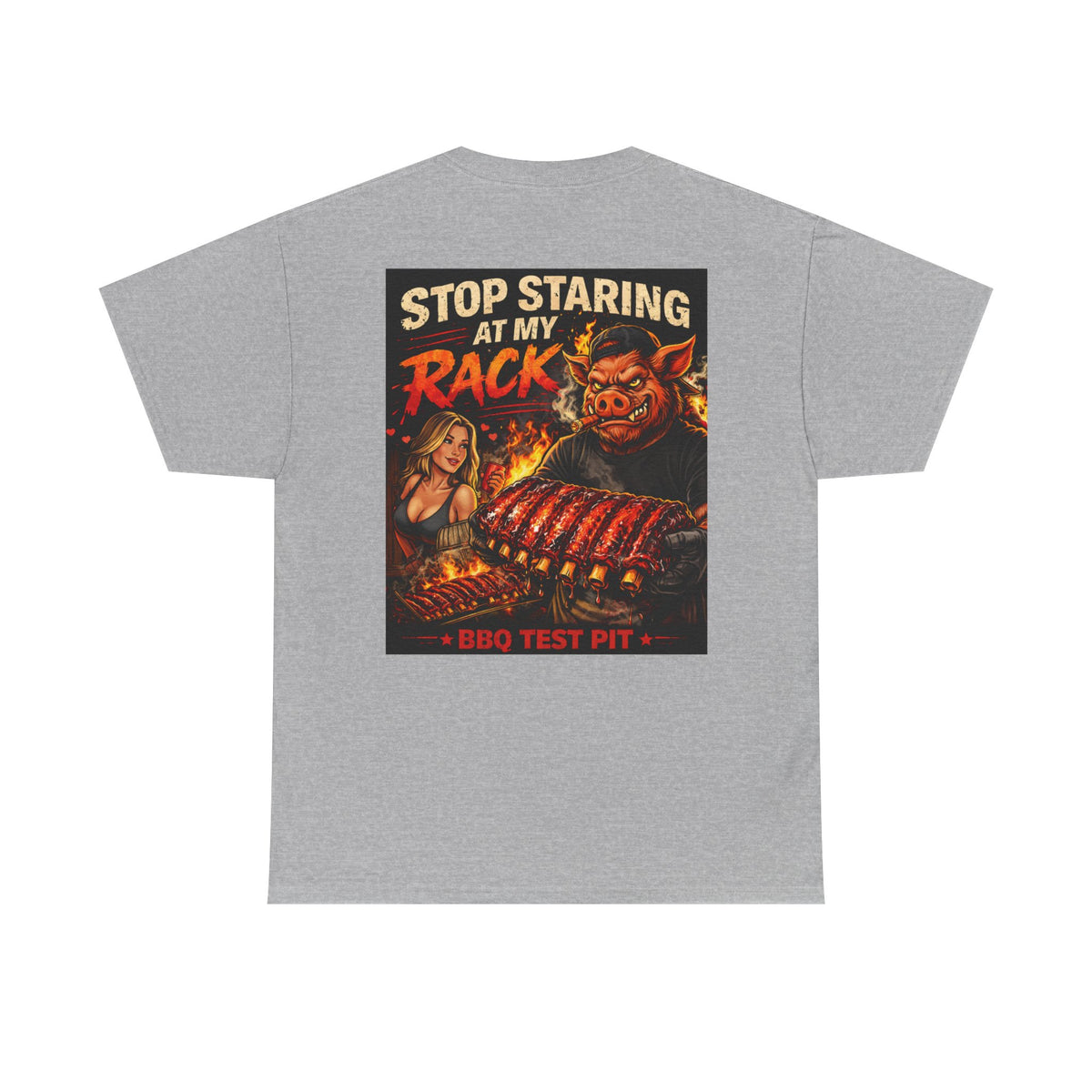 BBQ Test Pit Stop Staring At My Rack tee mockup