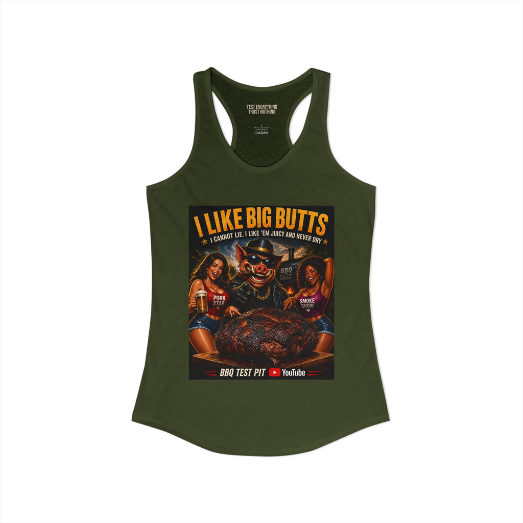 BBQ Test Pit I Like Big Butts women's racerback mockup