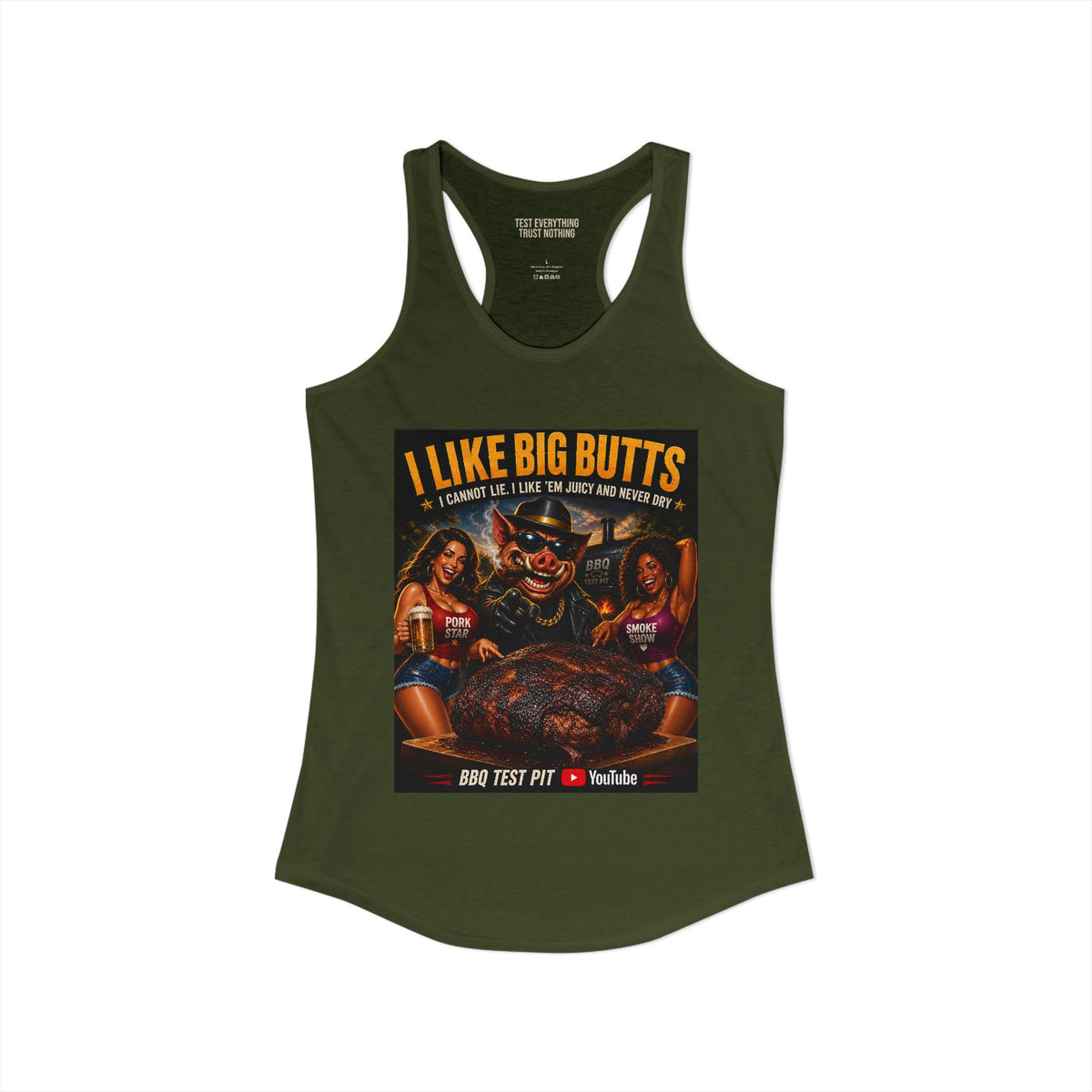 BBQ Test Pit I Like Big Butts women's racerback mockup