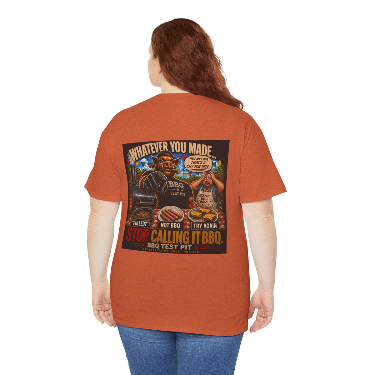 BBQ Test Pit Stop Calling It BBQ heavy tee mockup