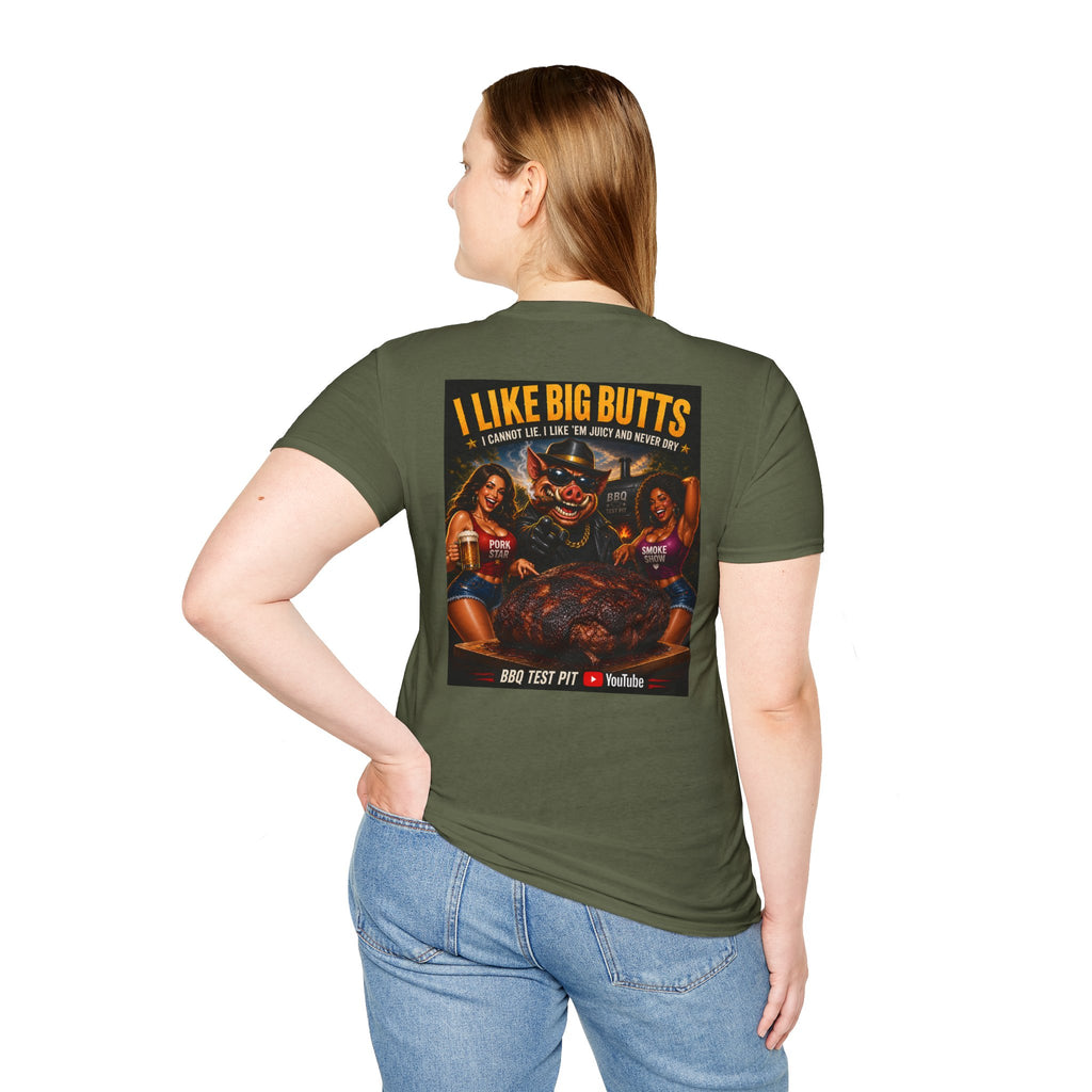 BBQ Test Pit I Like Big Butts soft tee mockup