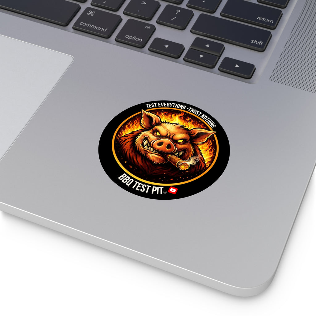 BBQ Test Pit logo sticker mockup