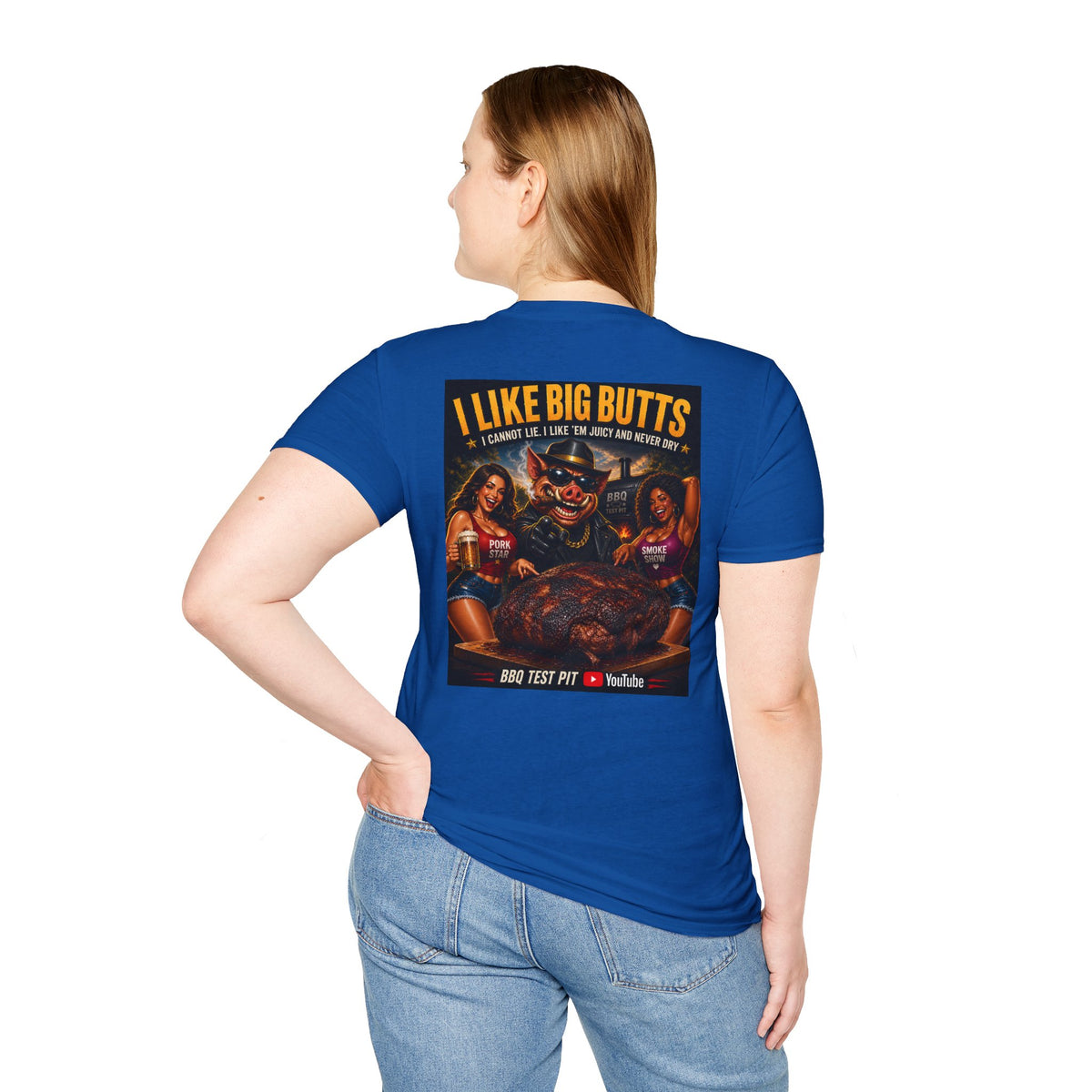 BBQ Test Pit I Like Big Butts soft tee mockup